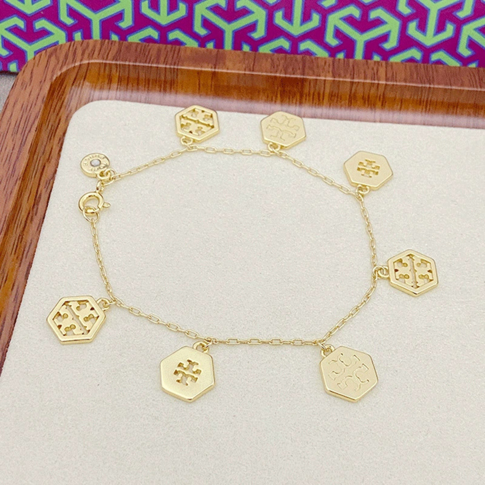 Tory Burch Geometric Hexagon Double Pendant Bracelet